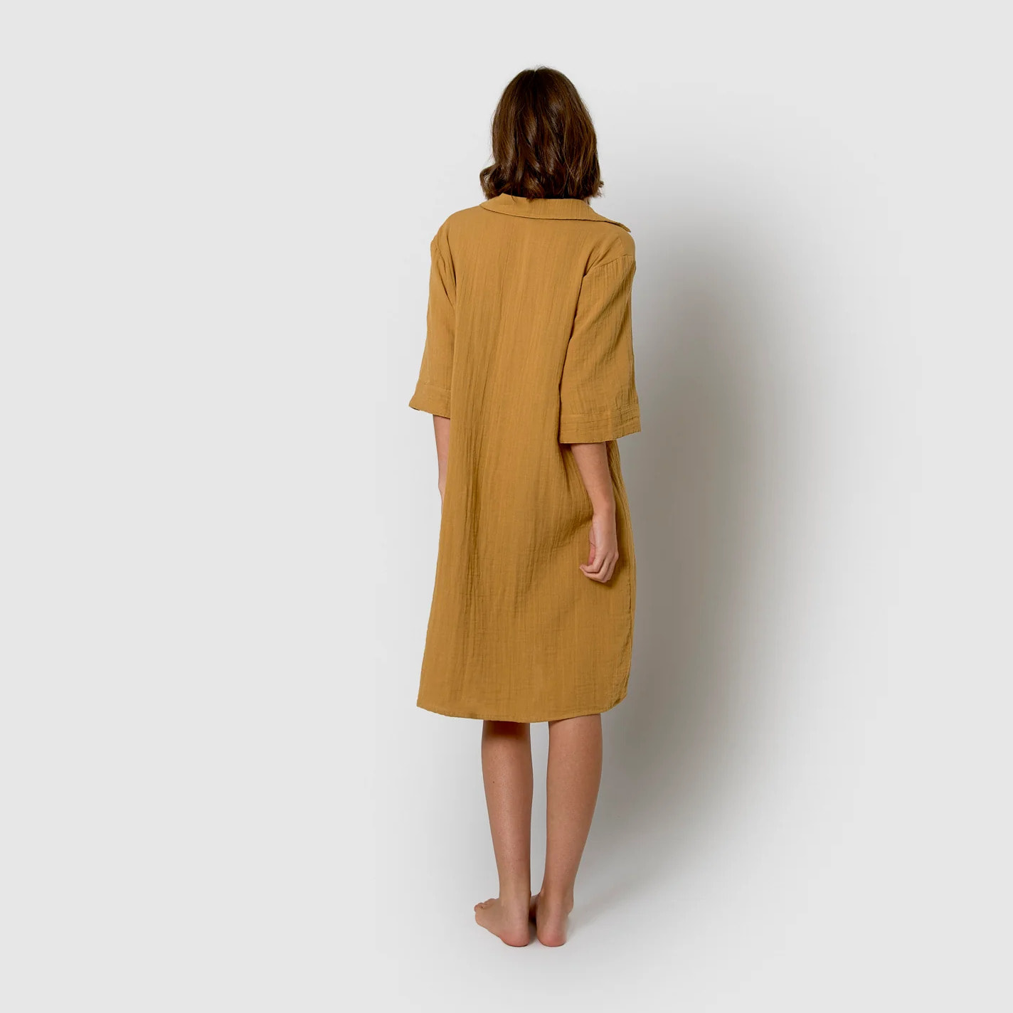 Vestido corto muselina ocre