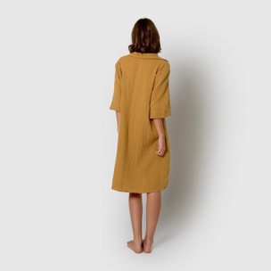 Vestido corto muselina ocre
