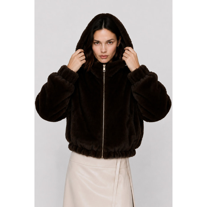 Kocca - Giubbotto da donna in ecopelliccia con cappuccio e zip Donna