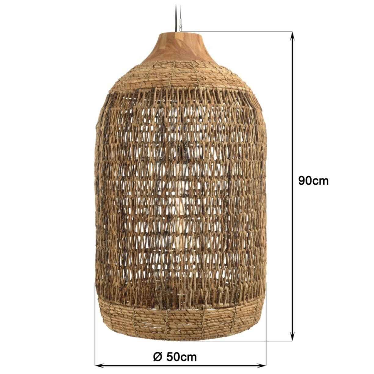 SIXTINE - Suspension 50x50cm en abaca couleur naturelle et teck recyclé