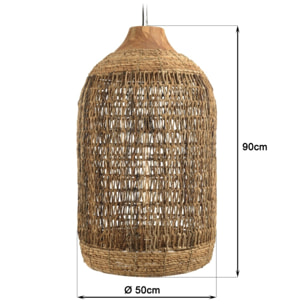 SIXTINE - Suspension 50x50cm en abaca couleur naturelle et teck recyclé