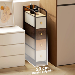 Cómoda con 4 Cajones de Tela, Cómoda para Dormitorio Estrecha con Marco de Acero, Cajonera para Espacios Pequeños, Sala de Estar, Vestidor, Baño, Multicolor