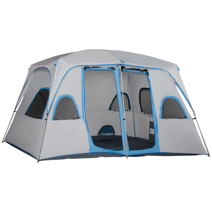 Tienda de Campaña Familiar para 4-8 Personas con 2 Dormitorios Tienda de Camping Grande con 2 Bolsillos y Ventanas con Malla Impermeable 400x275x210 cm Gris y Azul Claro