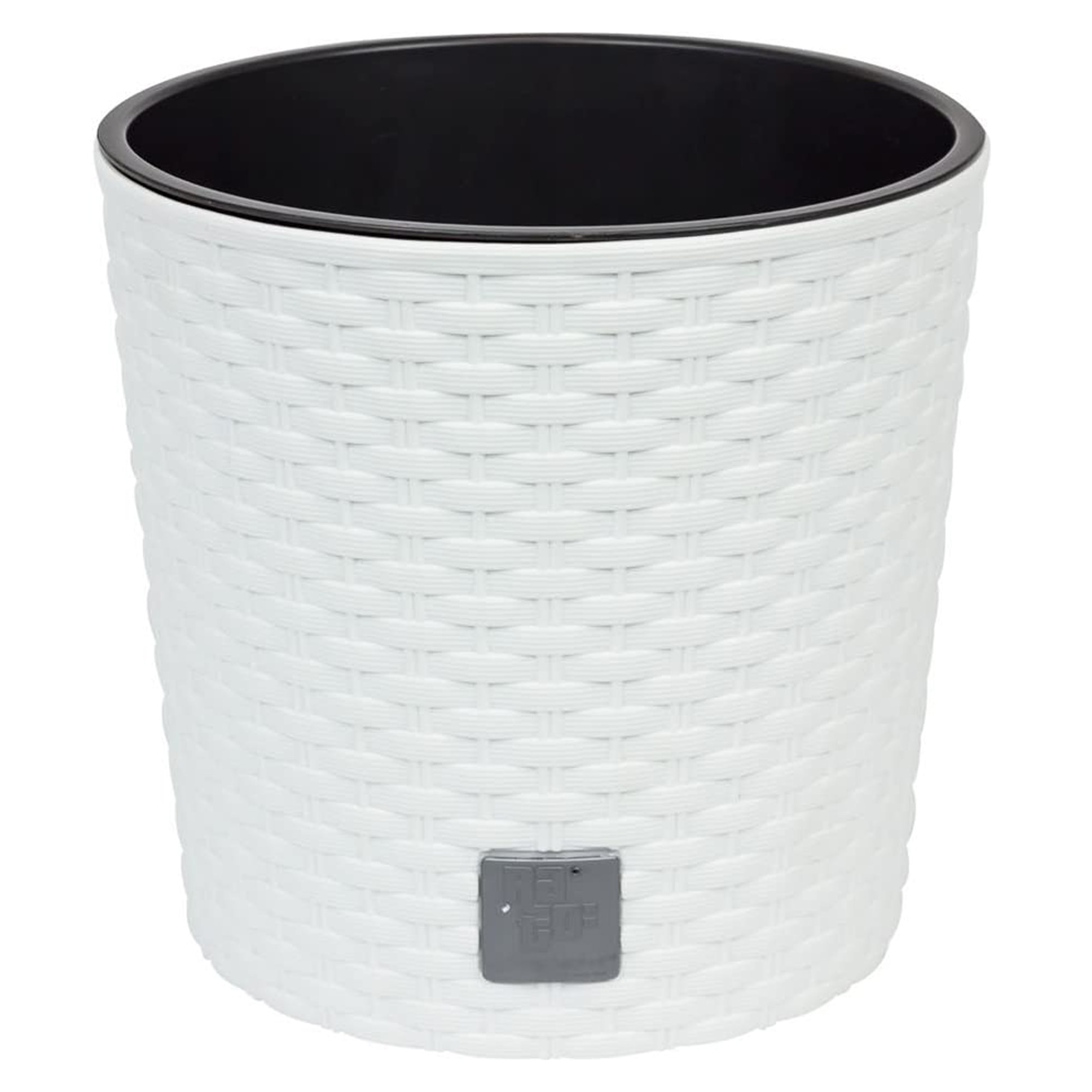Maceta redonda 15,3 litros efecto Rattán con cubilete para plantar en color blanco