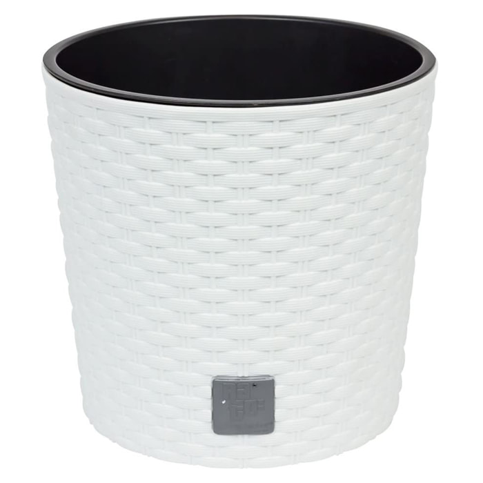 Maceta redonda 15,3 litros efecto Rattán con cubilete para plantar en color blanco