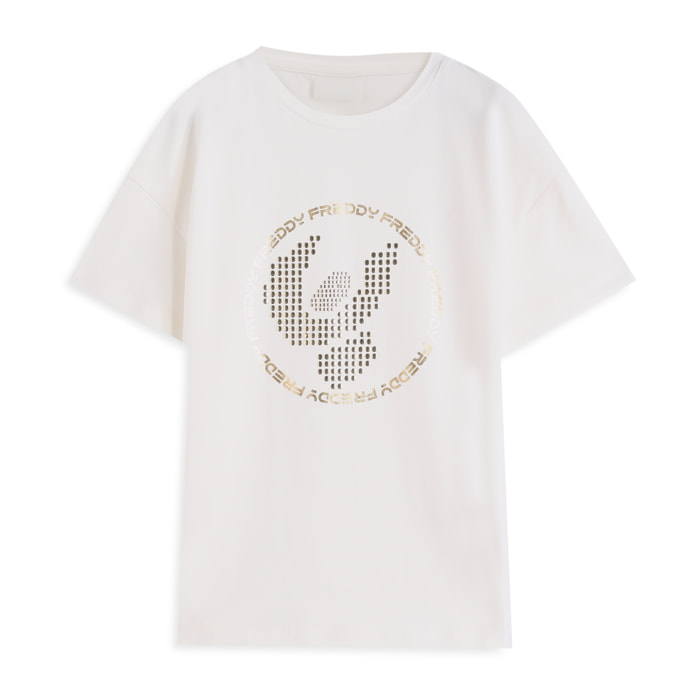 T-shirt bambina con maxi logo borchiato