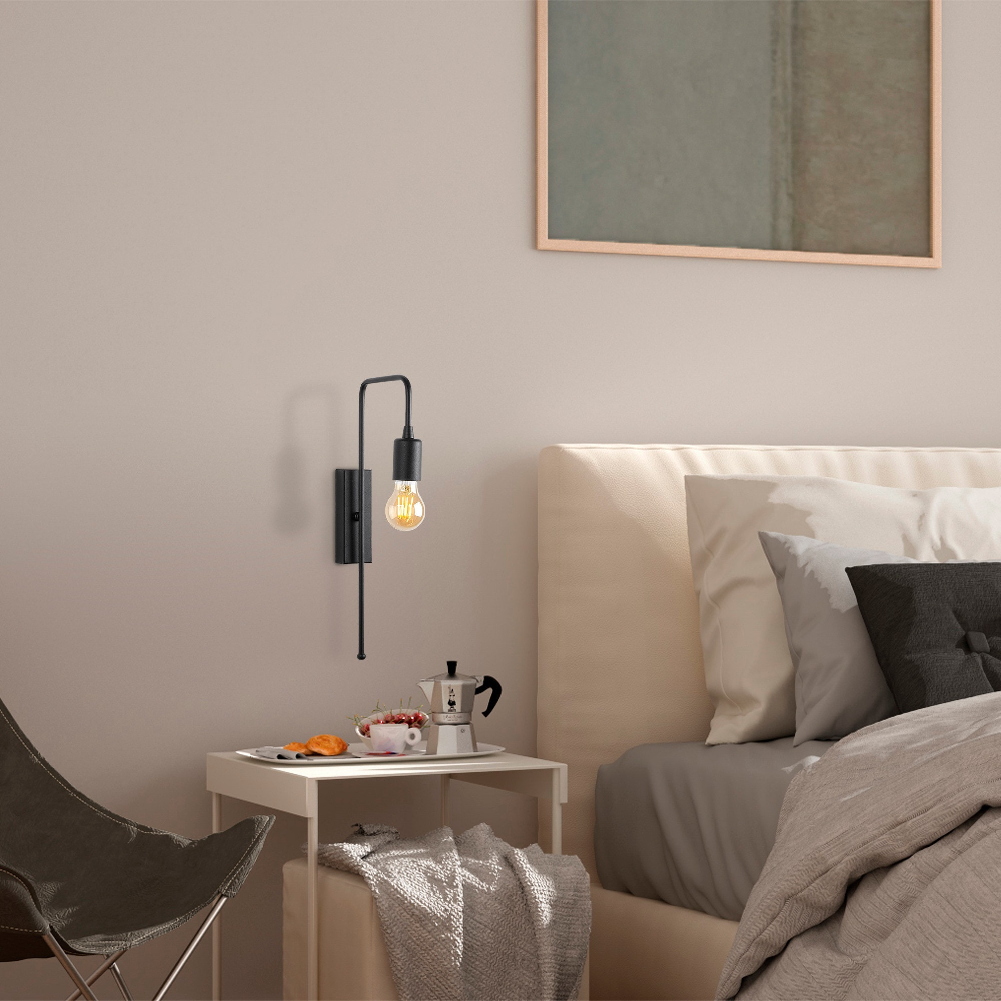 Aplique de pared, metal , negro, 6x22x42, casquillo E 27 Max 40 W