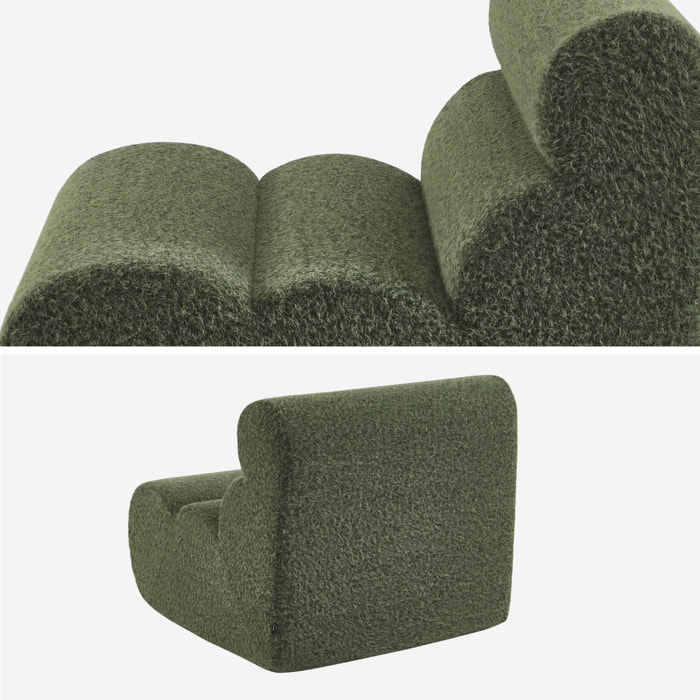 Chauffeuse tissu effet alpaca kaki 1 place - L 81 x P 99 x H 81cm - Nova