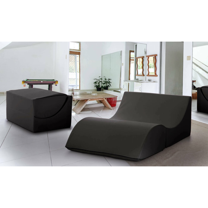 Letto pieghevole Amorina, Pouf trasformabile in letto matrimoniale, Chaise longue in ecopelle, 100% Made in Italy, 100x200h70 cm, Nero