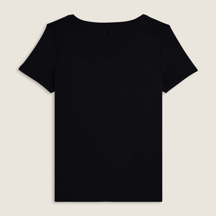 T-shirt donna con logo strass e glitter