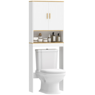 Estantería para Baño sobre Inodoro, Mueble Organizador de Baño de 3 Niveles con Estante Abierto, 2 Puertas y Estante Ajustable, 64x20x170,5 cm, Blanco