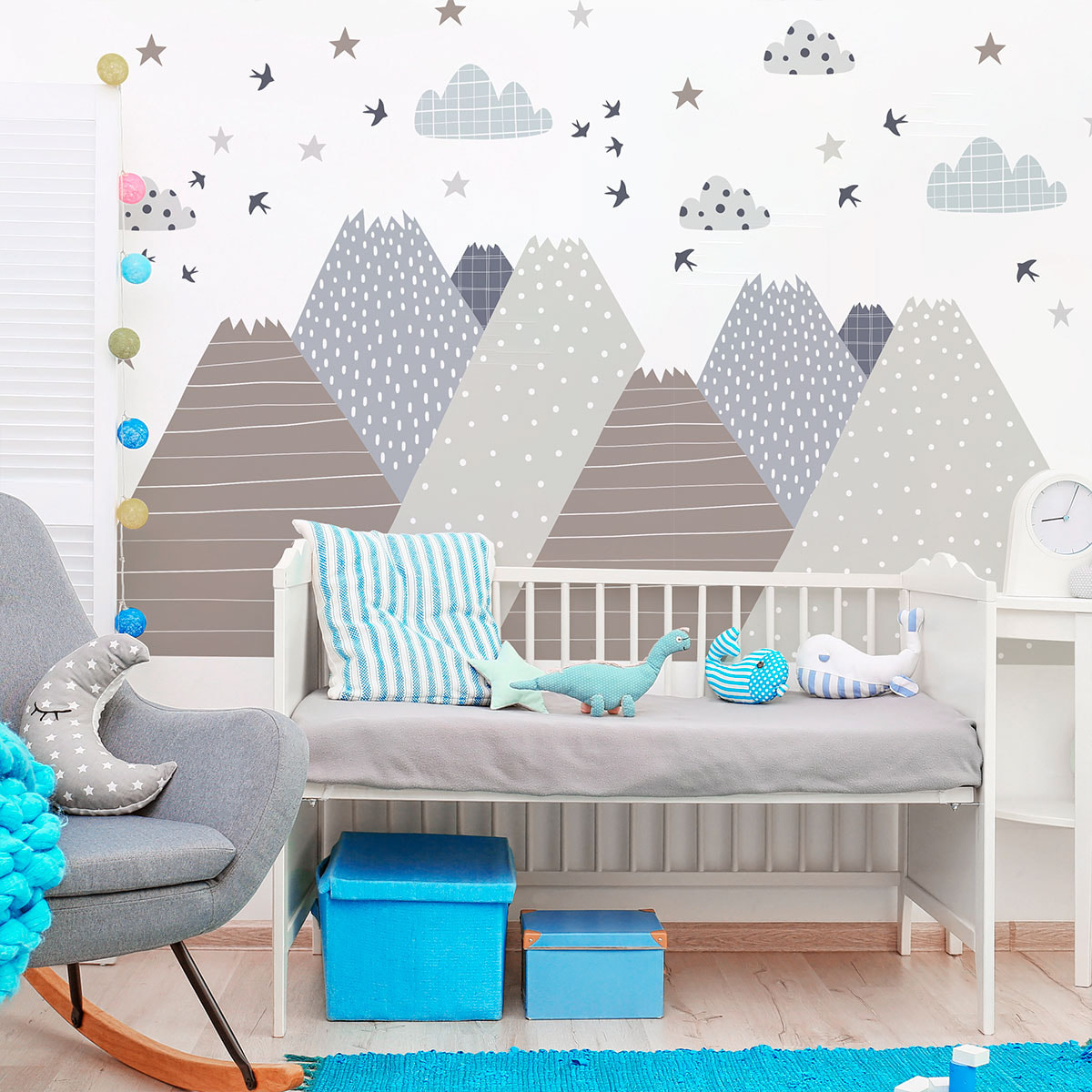 Stickers muraux enfants - Décoration chambre bébé - Autocollant Sticker mural géant enfant montagnes scandinaves LOLAKA