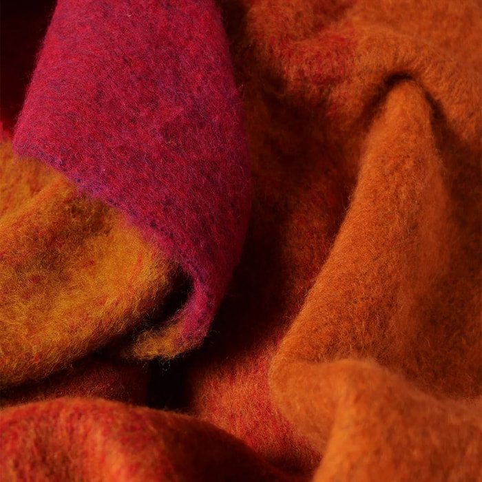 Plaid laine & autres fibres 200 g/m² motif jacquard bordeaux orange Mohaira ambre flamboyant
