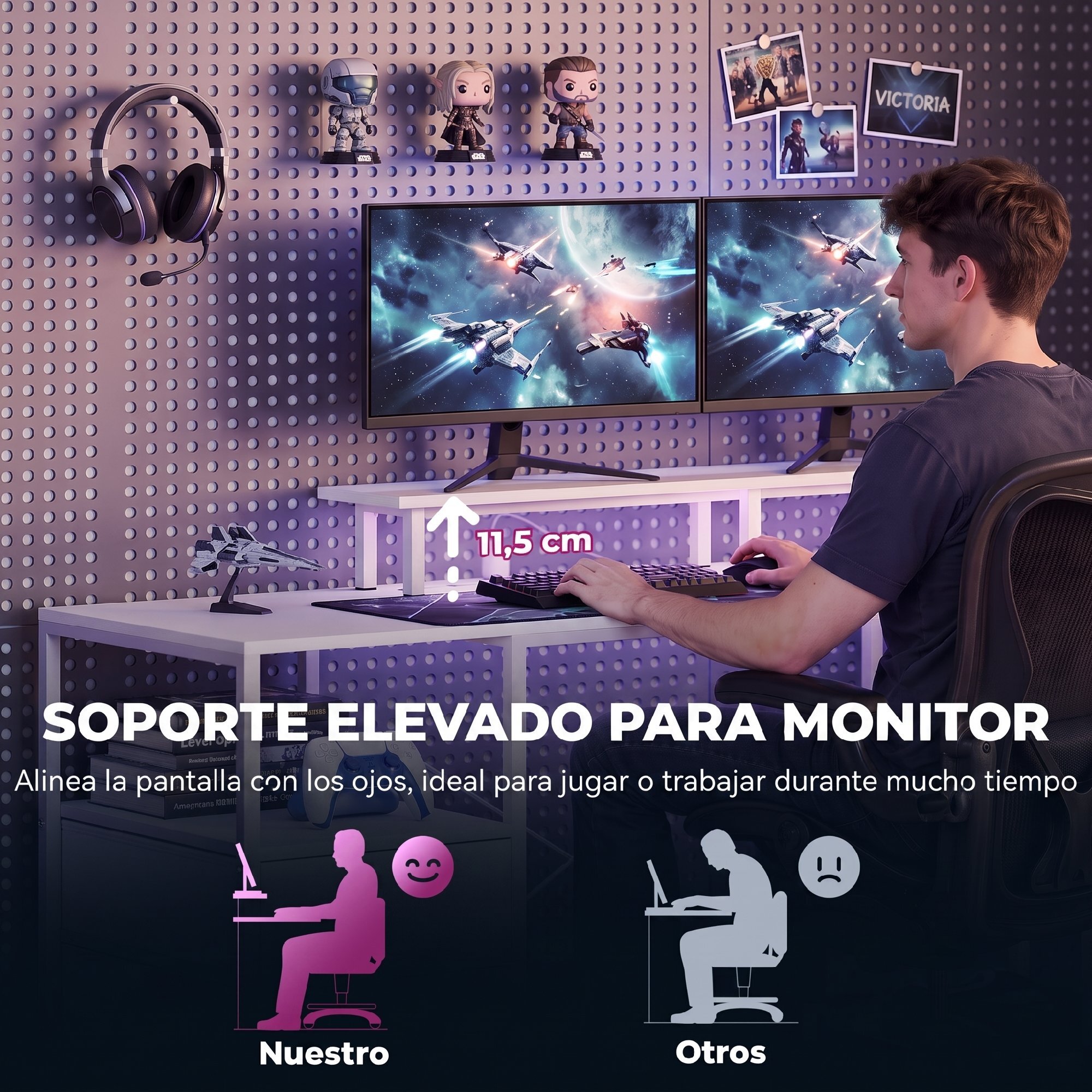 Mesa de Escritorio Mesa de Ordenador con Luces LED Estantes Cajones Tomas de Corriente Puertos USB y Soporte para Monitor para Oficina Estudio 155,5x48x88,5 cm Blanco