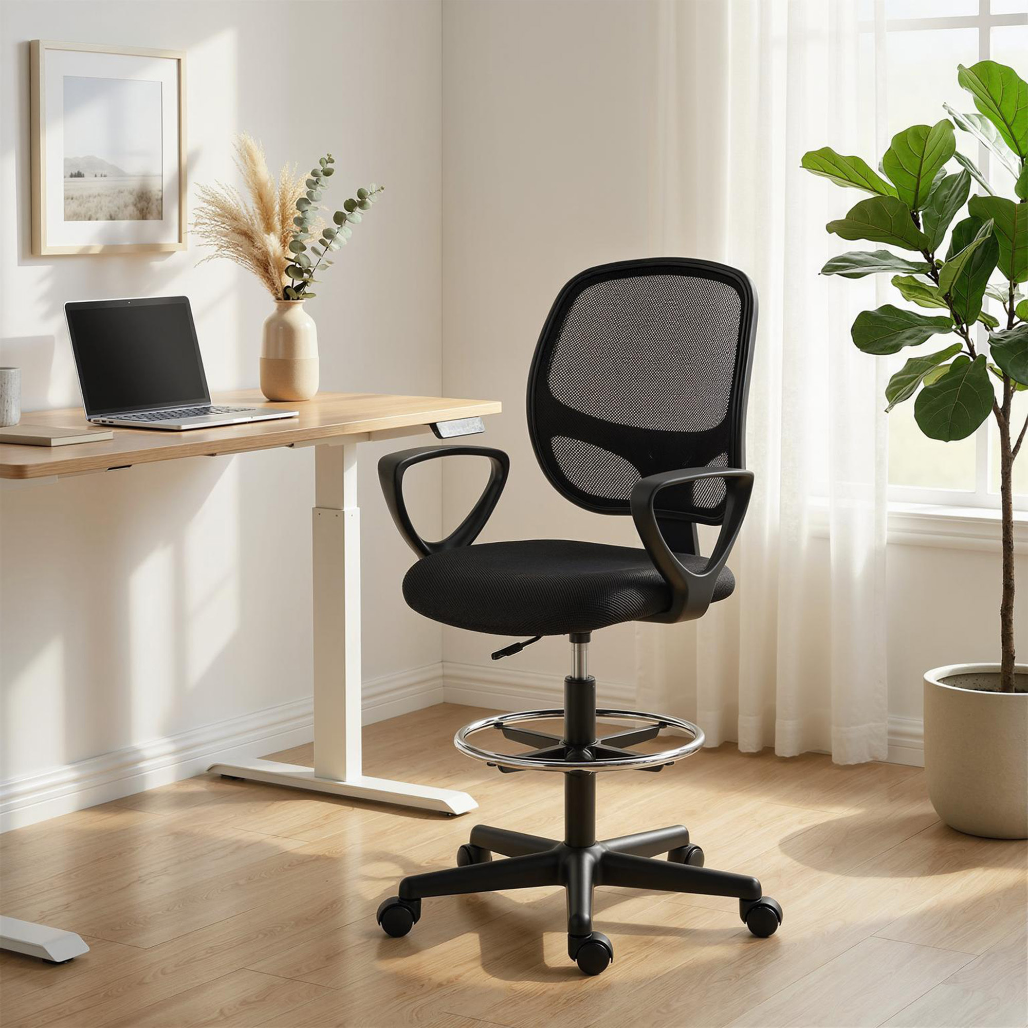 Chaise bureau ergonomique hauteur réglable tissu en maille noir