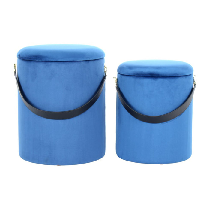 Set di 2 pouf contenitori Arabella in velluto blu e nero