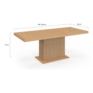 Table à manger extensible Faustine bois et pied lattes avec rangement 160-200cm