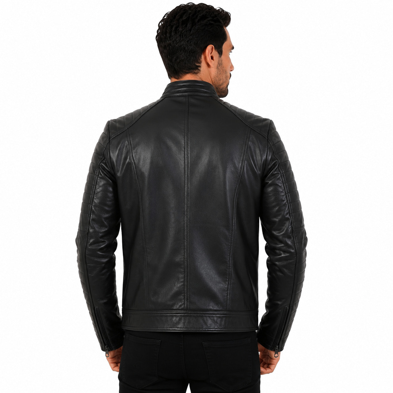 Giubbino in pelle di vitello nappa Nero-Slim Fit
