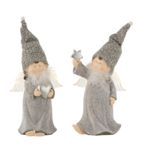 J-Line figurine de Noël Ange - polyrésine - gris - large - 2 pcs