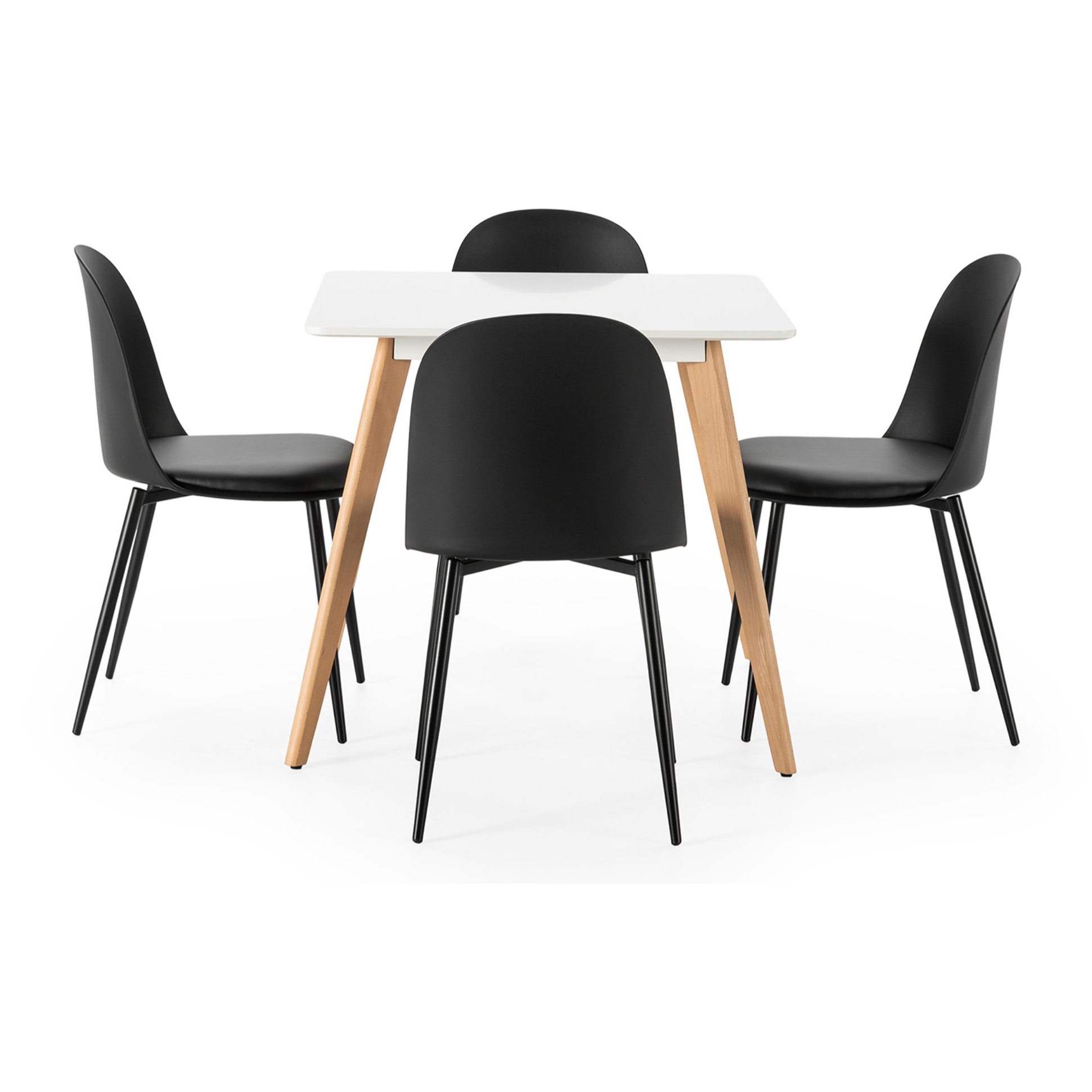 Juego de mesa 80x80 cm y 4 sillas de comedor Kana