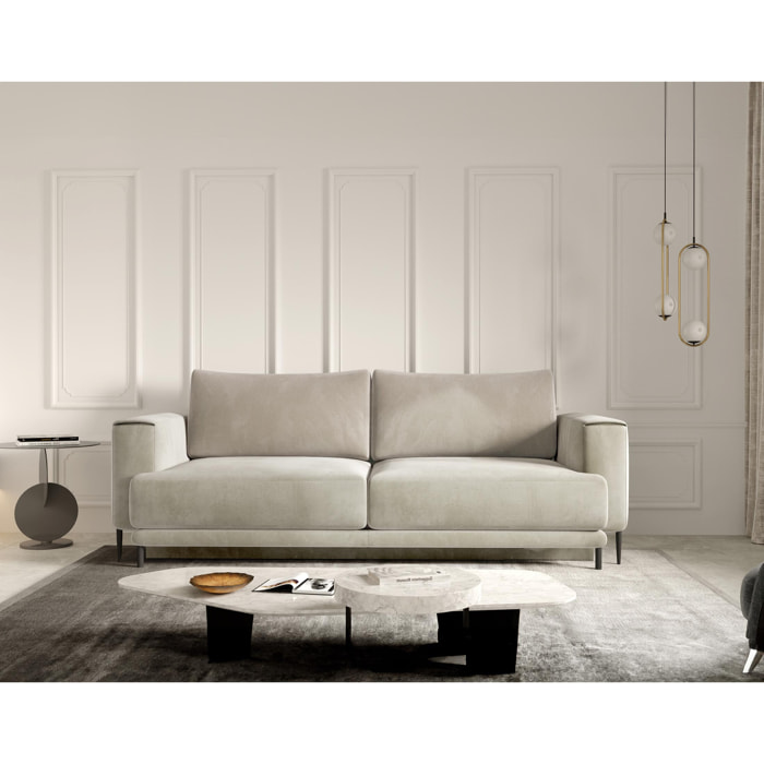Bucay - canapé 3 places - convertible avec coffre - en velours - Beige