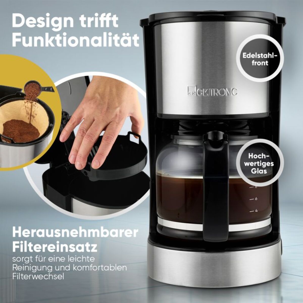 Machine à café 1,5L 800W Inox Clatronic KA3808-Inox