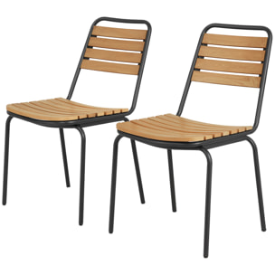 Lot de 2 chaises de jardin empilables acier noir bois eucalyptus pré-huilé
