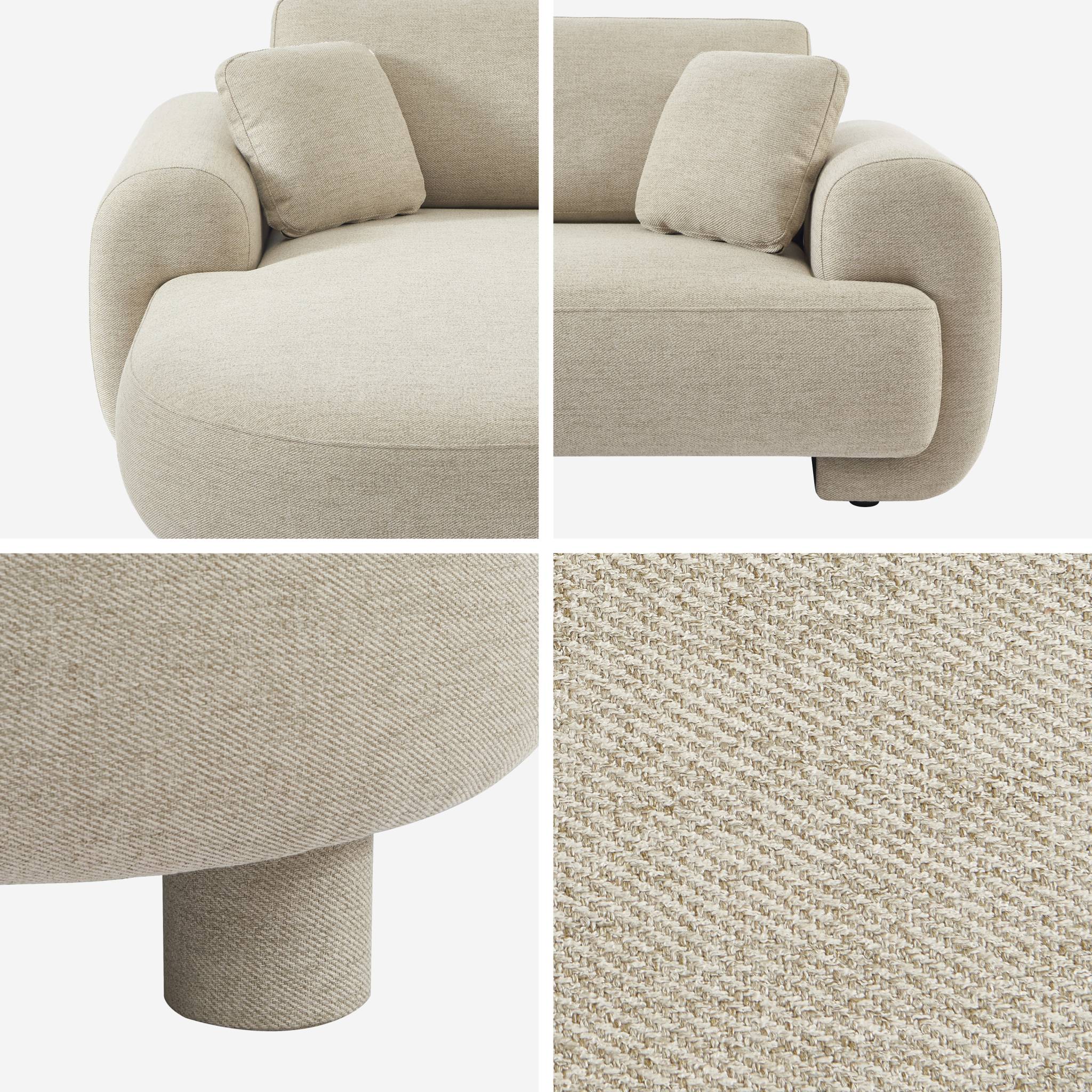 Canapé d'angle gauche 3 places tissu beige. pieds ronds L 231 x P 160 / 88 cm - Zenio