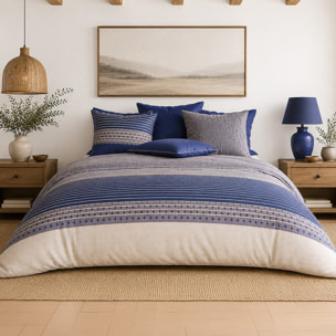 Parure housse de couette 100% percale de coton rayures horizontales - BLEVARIS