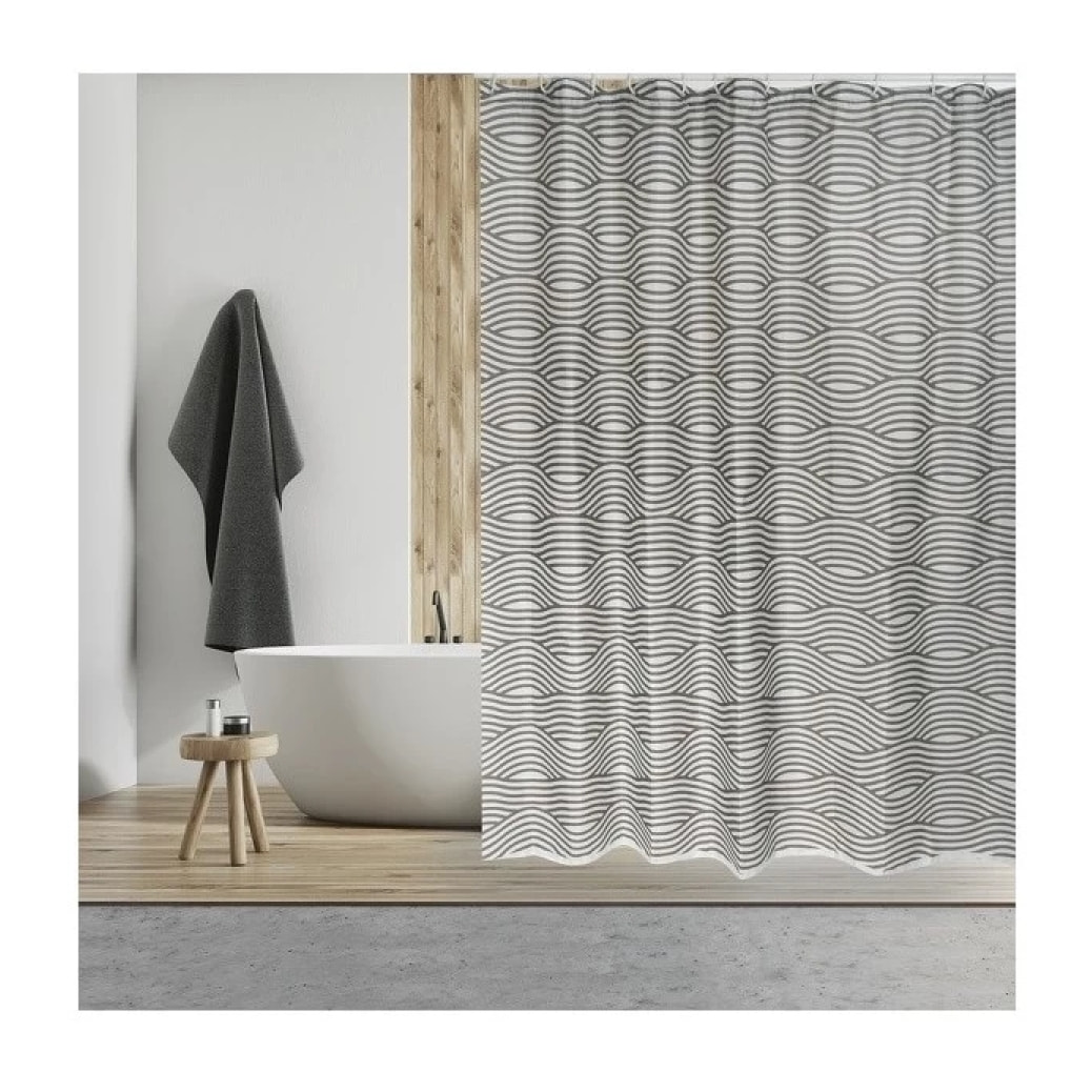 Rideau de douche Polyester WAVE 180x200cm QUALITE PREMIUM Gris - Anneaux inclus MSV