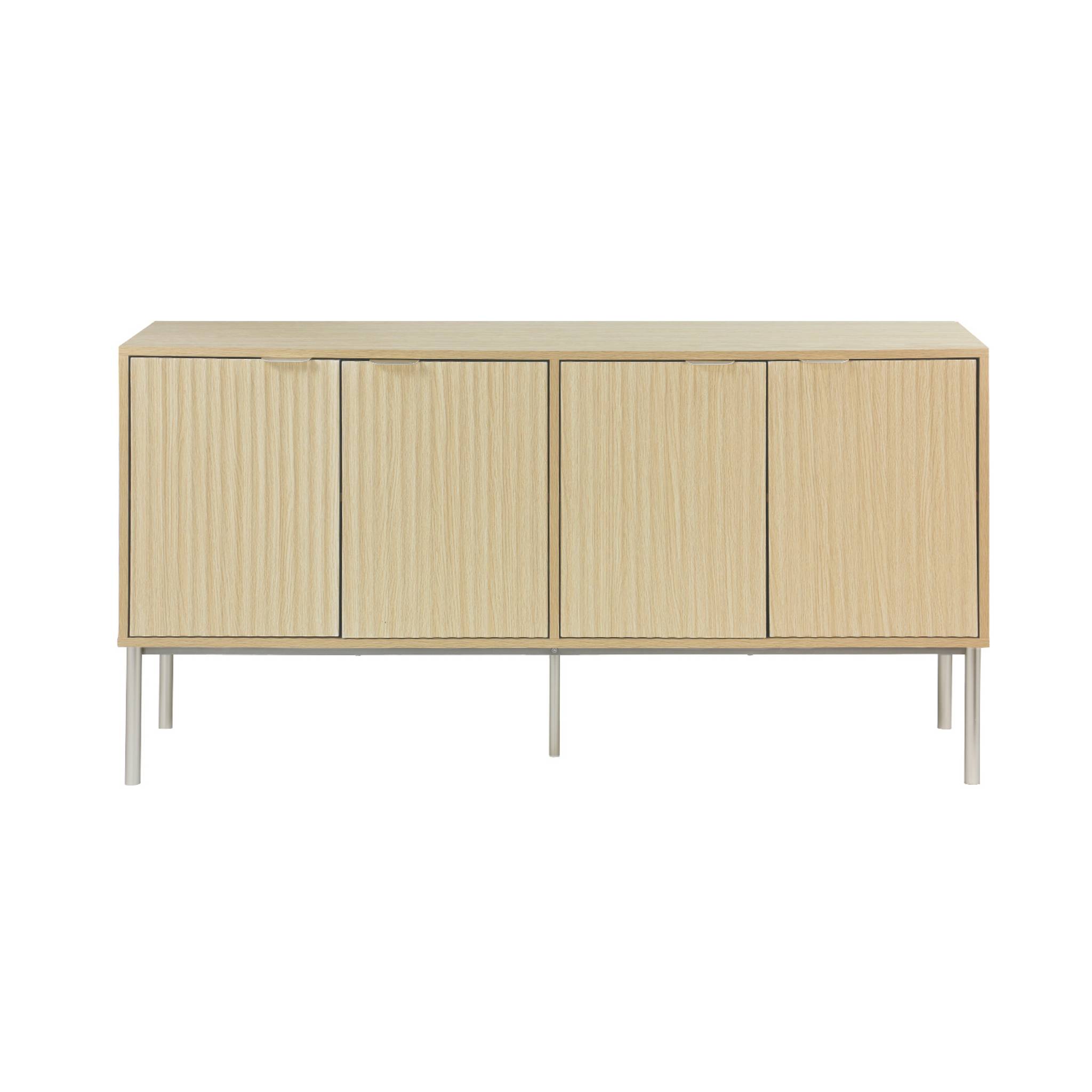 Buffet effet bois rainuré et métal champagne. buffet bas. 4 portes. 140cm