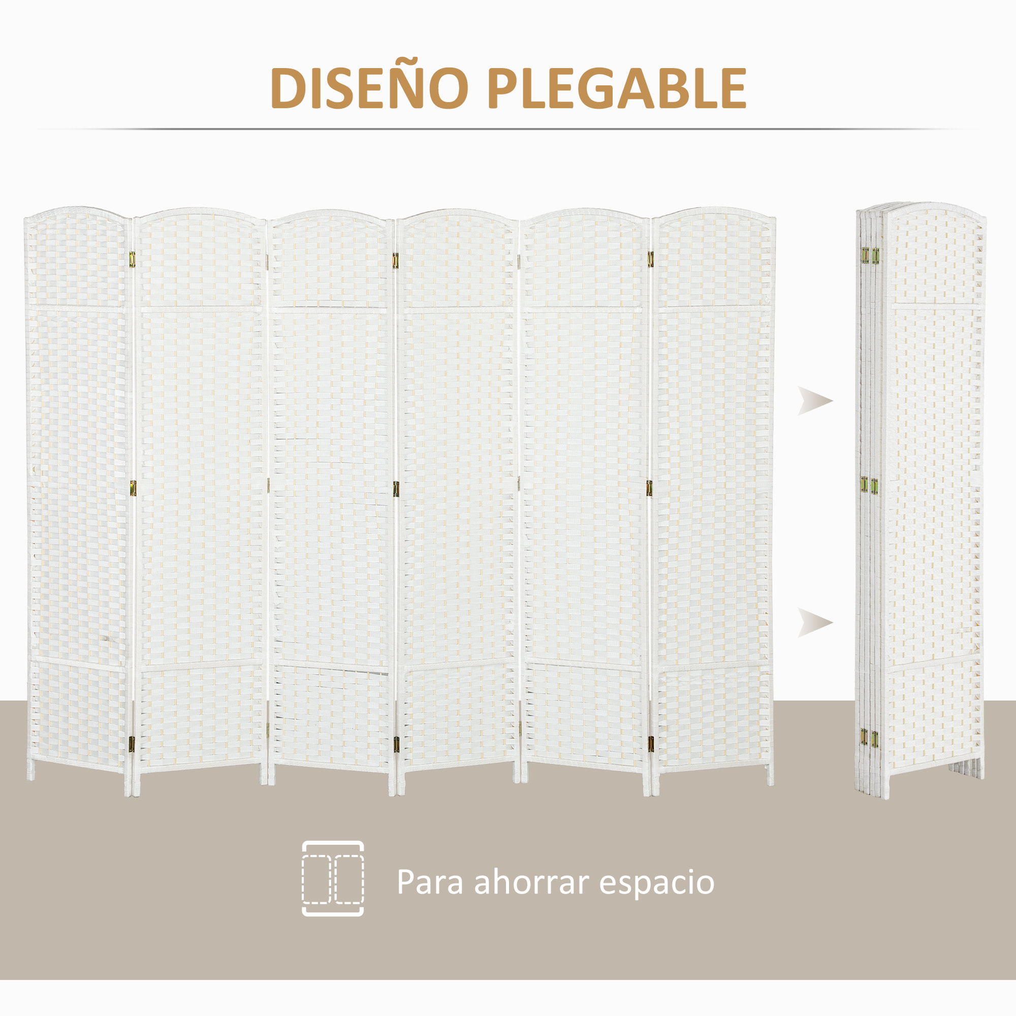 Biombo de 6 Paneles Separador de Ambientes Plegable 240x170 cm Biombo Separador de Ambientes para Salón Dormitorio Oficina Blanco