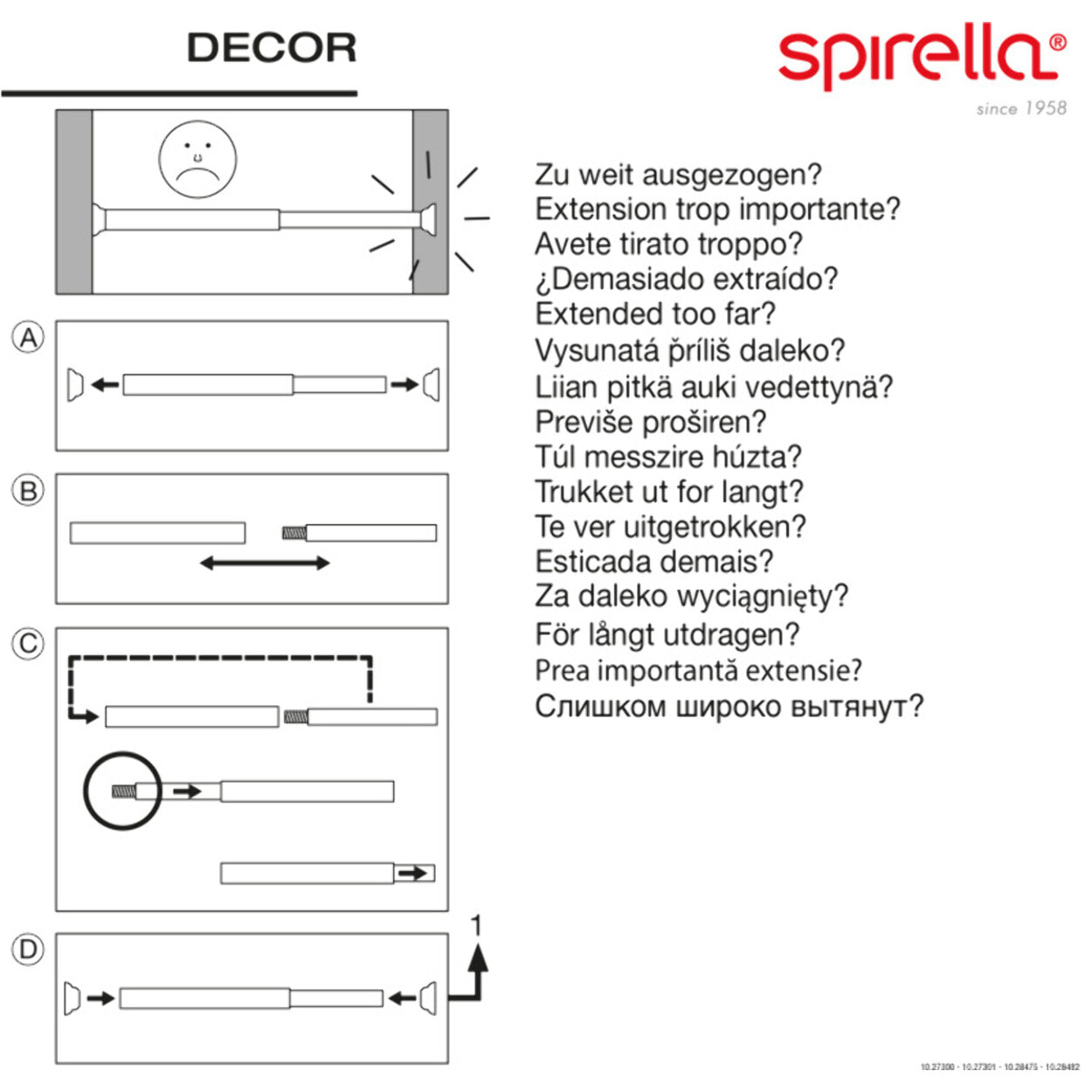 Barre tringle pour rideau de douche ou baignoire extensible sans perçage en Alu DECOR 75-125cm Blanc Spirella