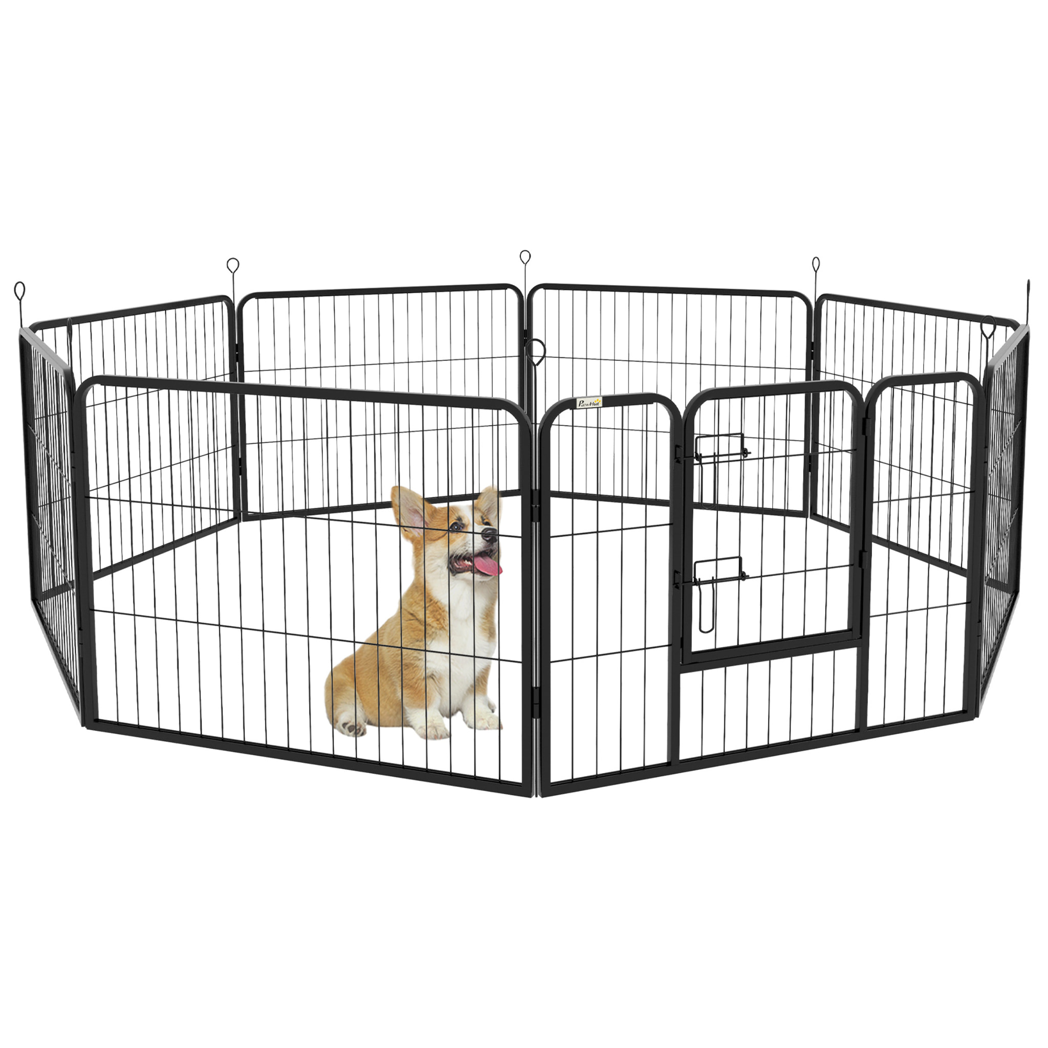 Parque para Perros de 8 Paneles 80x60 cm Cercado para Perros con Forma Personalizable Puerta Marco de Acero y 8 Anclajes de Tierra para Jardín Patio Negro