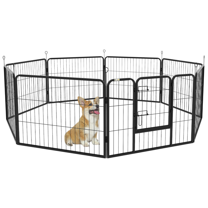 Parque para Perros de 8 Paneles 80x60 cm Cercado para Perros con Forma Personalizable Puerta Marco de Acero y 8 Anclajes de Tierra para Jardín Patio Negro