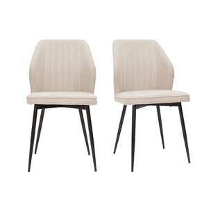 Chaises design en tissu effet velours beige et métal noir (lot de 2) FANETTE