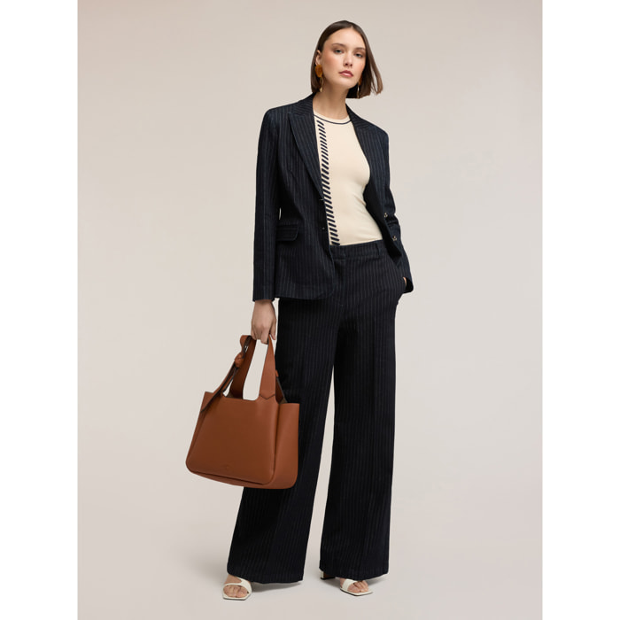 Motivi - Jeans palazzo de rayas en denim - Azul