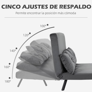 Sofá Cama de 2 Plazas Sofá Cama Plegable Tapizado en Terciopelo con Respaldo Ajustable de 5 Niveles y 2 Almohadas Acolchadas para Oficina Dormitorio Salón 102x73x81 cm Gris