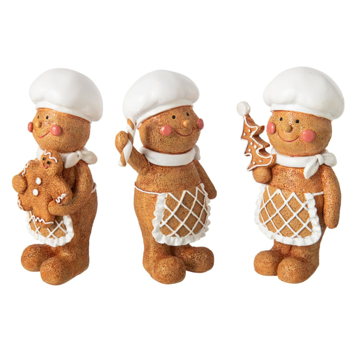 J-Line Pain d’épice cuisinant - polyrésine - beige/blanc - large - assortiment de 3
