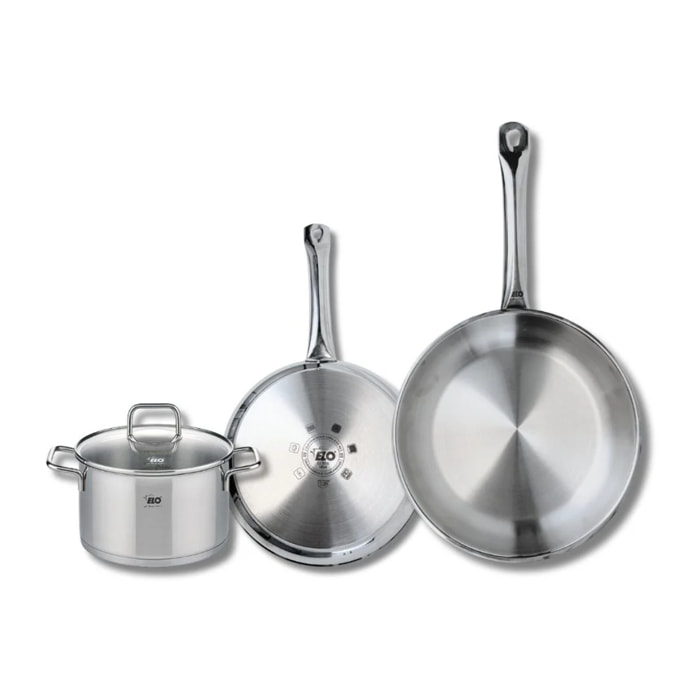 Set de 2 Poêles de cuisson 24 et 28 cm et 1 faitout 16 cm Elo Profi Citrin