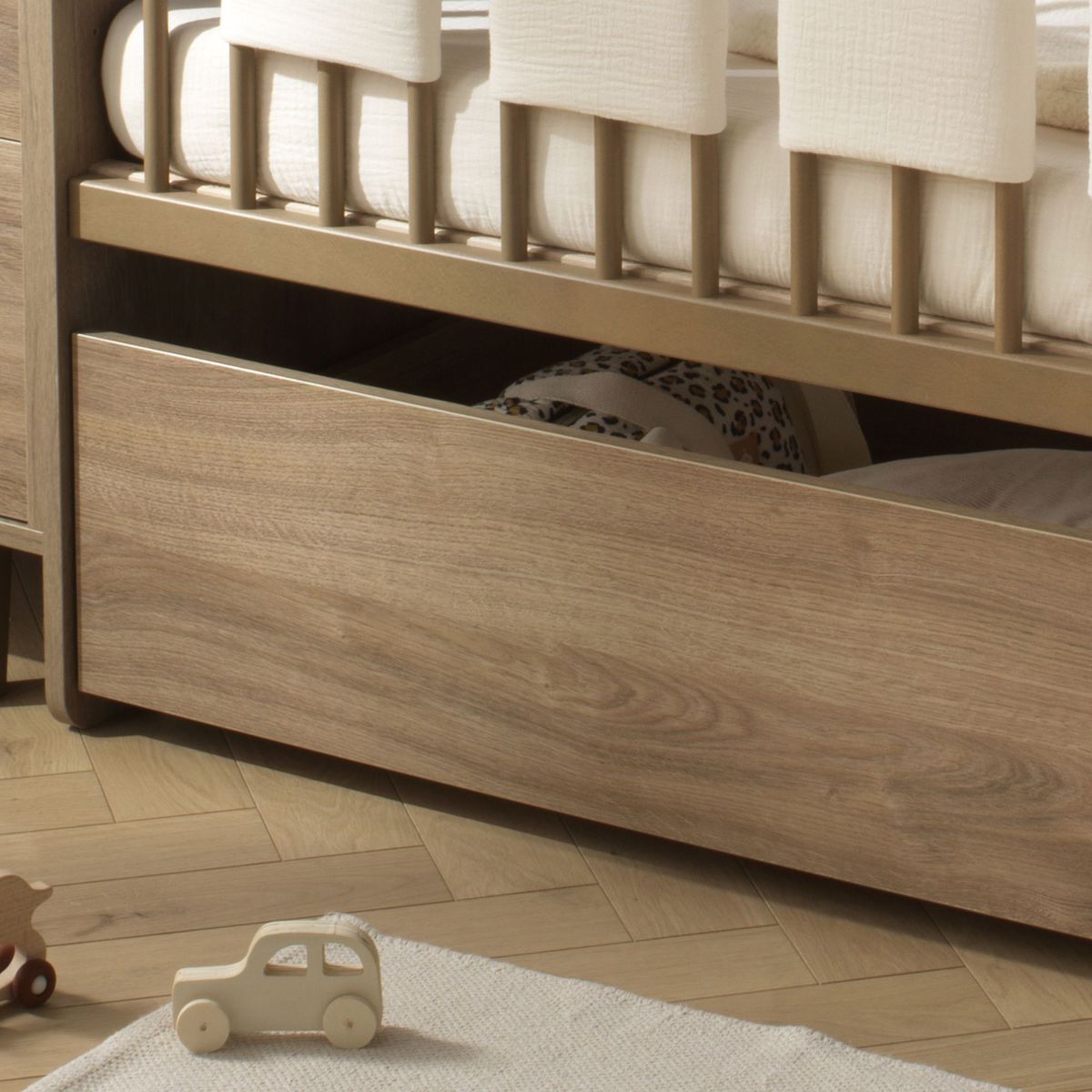 Tiroir pour lit bébé combiné évolutif décor bois chêne mokka