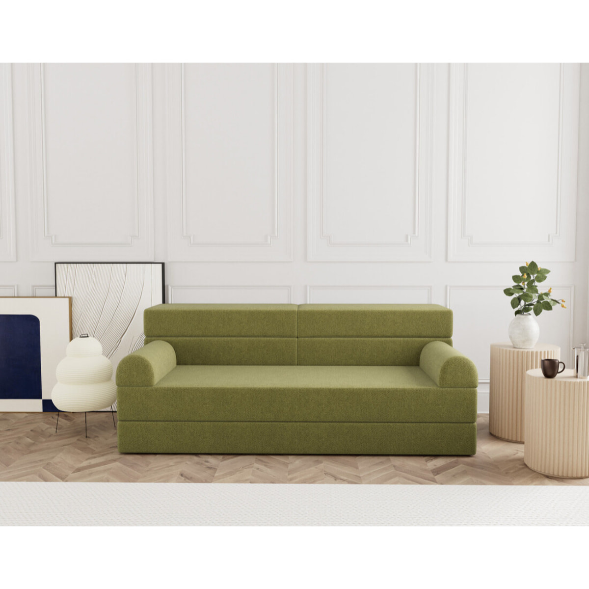 Astral - Canapé 3 places convertible en velours texturé - Vert