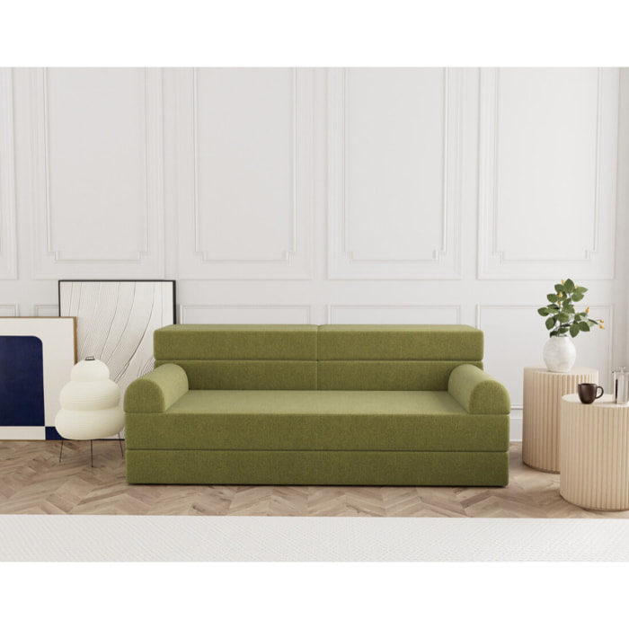 Astral - Canapé 3 places convertible en velours texturé - Vert