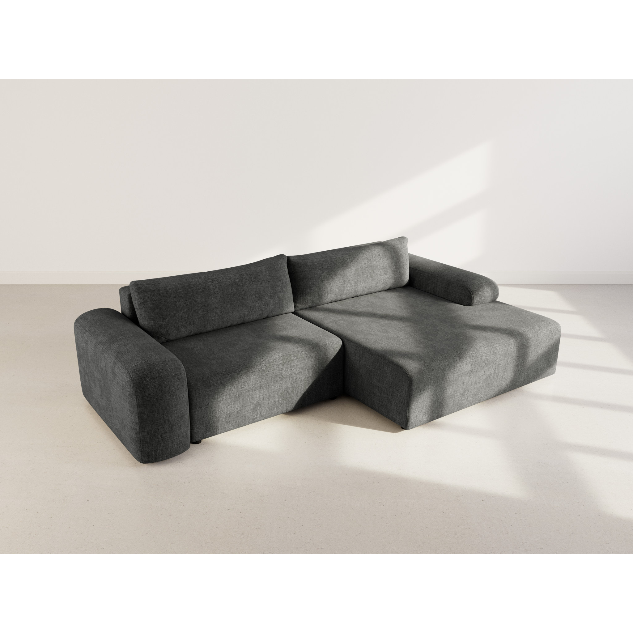 Rebecca - canapé d'angle droit 4 places convertible avec coffre en velours texturé - Gris Anthracite