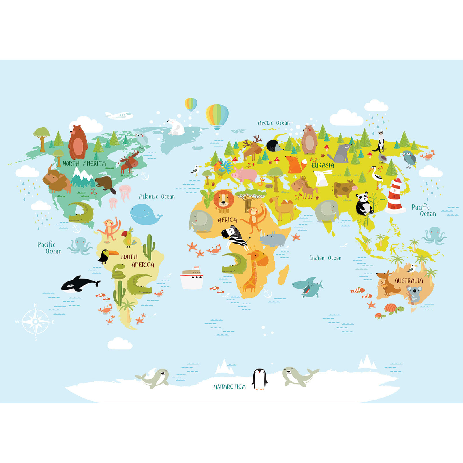 Papier peint enfant world map Intissé