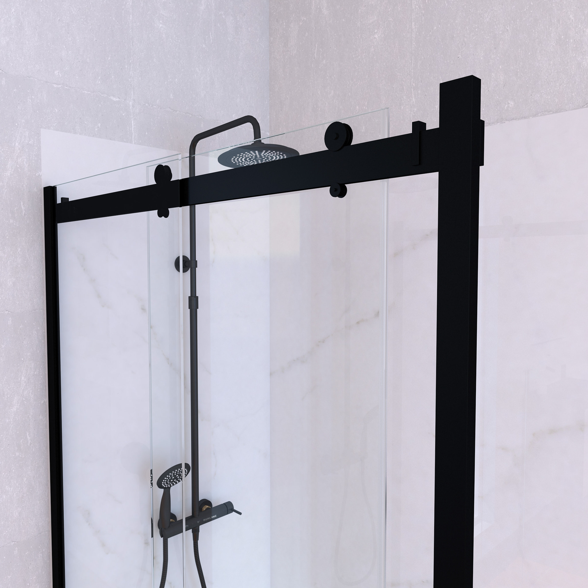 Porte de Douche Coulissante "Industriel" 120x200 + Receveur Blanc + Colonne de Douche Mécanique