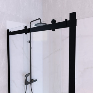 Porte de Douche Coulissante "Industriel" 120x200 + Receveur Blanc + Colonne de Douche Mécanique