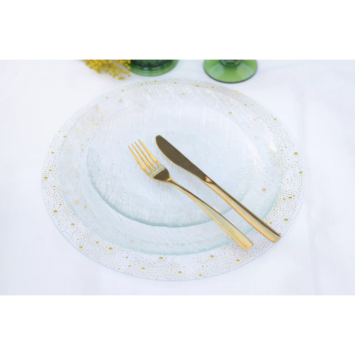 Lot de 6 Dessous d'assiette transparent avec paillette dorée
