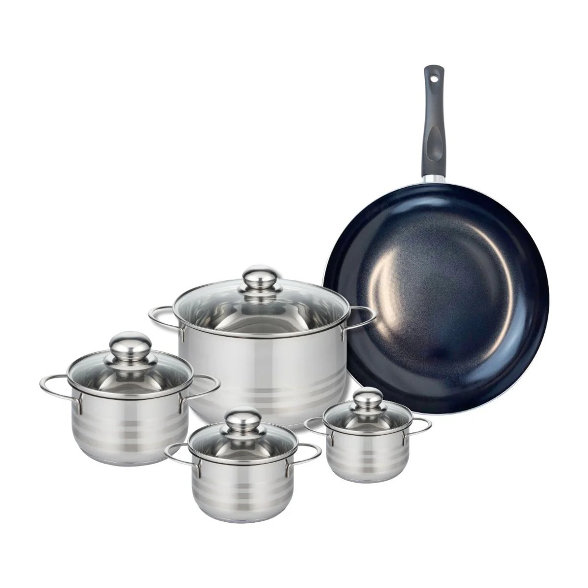 Ensemble de 1 Poêle de cuisson 32 cm et 4 faitouts 12, 14, 16 et 24 cm Elo Prima Brillant
