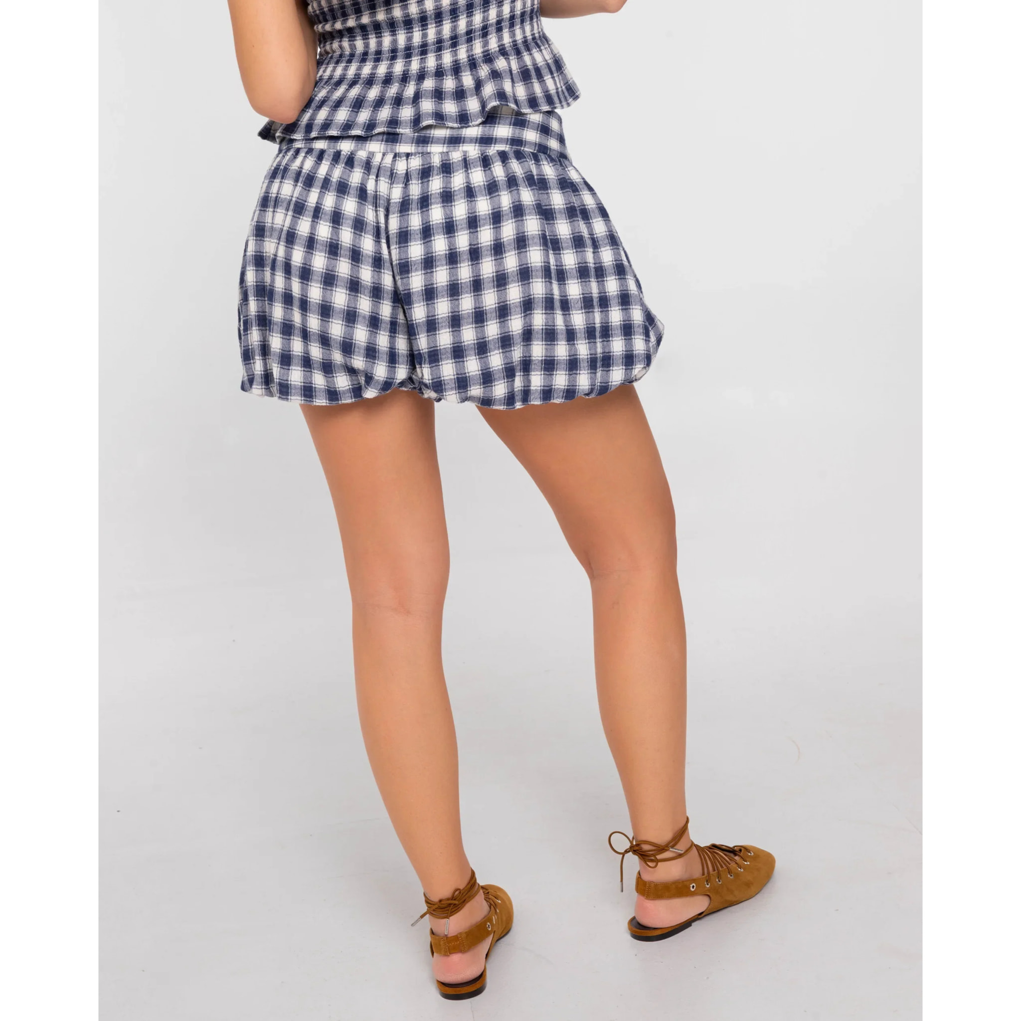 Shorts de mujer abullonados con cuadros